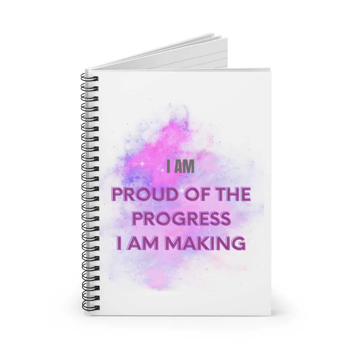 I AM PROUD OF THE PROGRESS I AM MAKING - Affirmation Spiral Notebook - Ruled Line - With Document Pocket